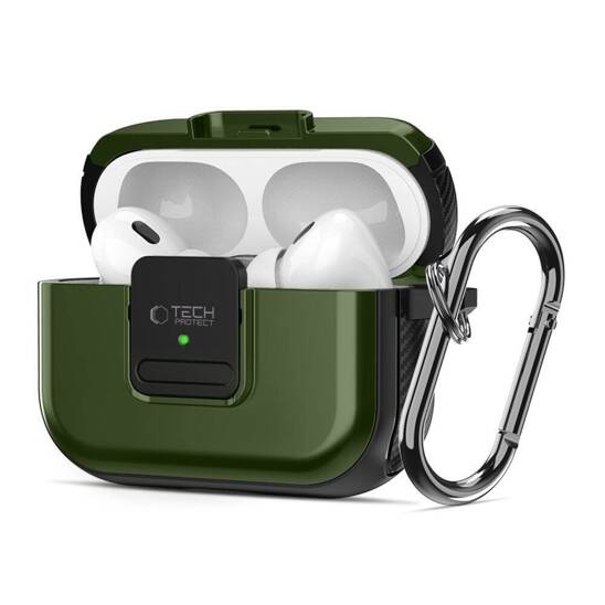 Case APPLE AIRPODS PRO 1 / 2 Tech-Protect Defender Hook MagSafe Olive green