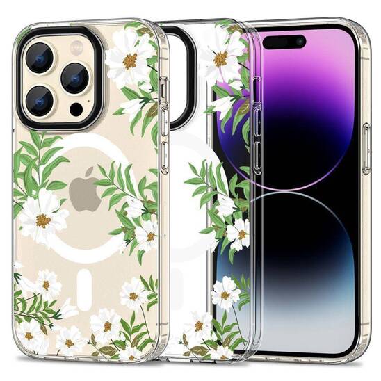Case APPLE IPHONE 15 PRO MAX Tech-Protect MagMood MagSafe Spring Daisy transparent