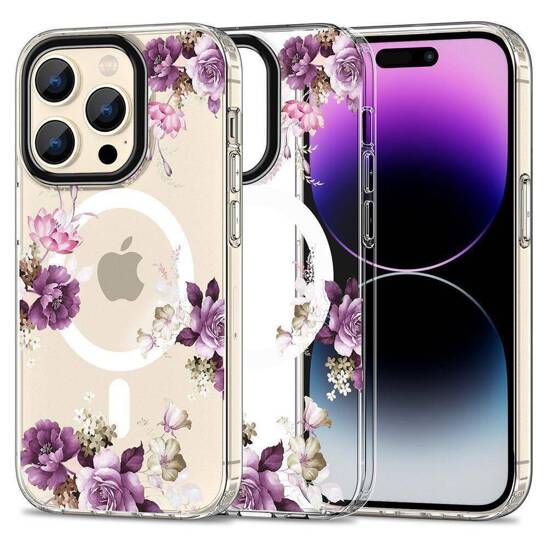 Case APPLE IPHONE 15 PRO MAX Tech-Protect MagMood MagSafe Spring Flowers transparent