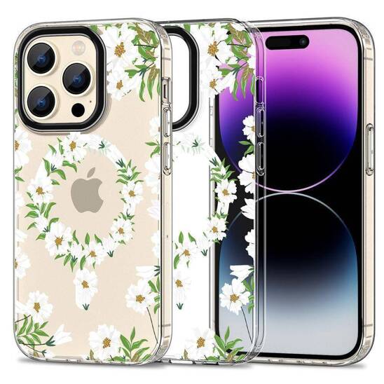 Case APPLE IPHONE 15 PRO MAX Tech-Protect MagMood MagSafe White Daisy transparent