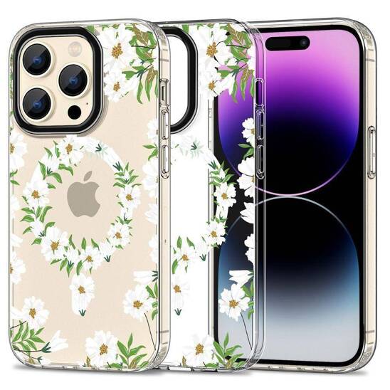 Case APPLE IPHONE 15 PRO Tech-Protect MagMood MagSafe White Daisy transparent