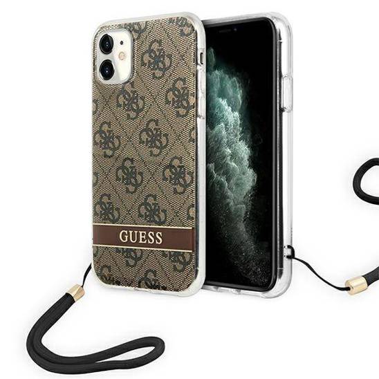 Case IPHONE 11 Guess Hardcase 4G Print Strap (GUOHCN61H4STW) brown