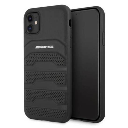 Case IPHONE 11 Mercedes AMG Hardcase Leather Debossed Lines (AMHCN61GSEBK) black