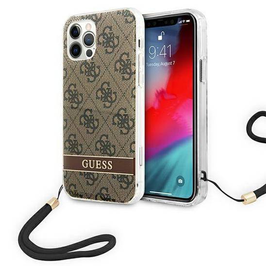 Case IPHONE 12 / 12 PRO Guess Hardcase 4G Print Strap (GUOHCP12MH4STW) brown