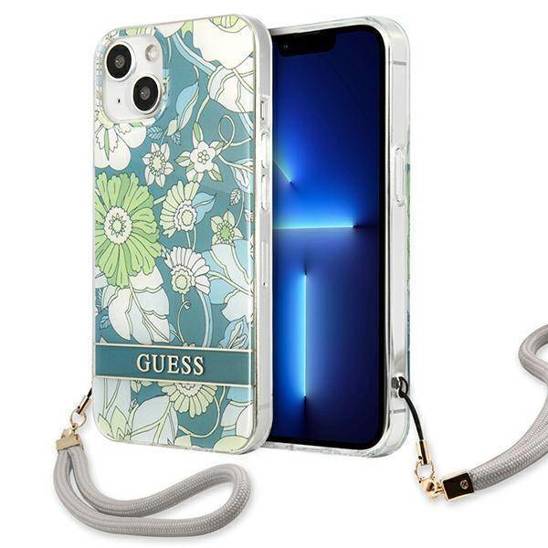 Case IPHONE 13 Guess Hardcase Flower Strap (GUHCP13MHFLSN) green