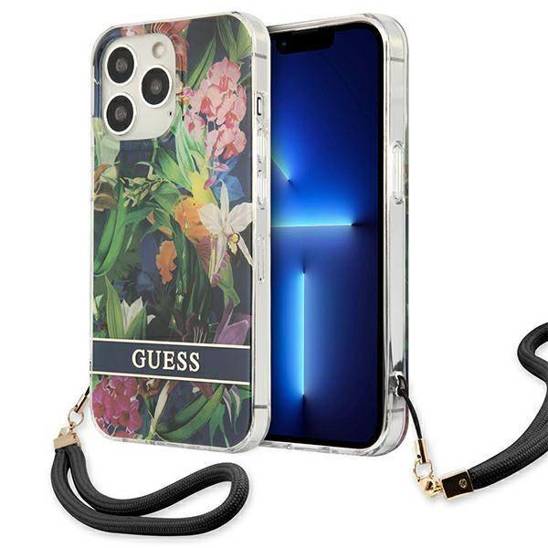 Case IPHONE 13 PRO Guess Hardcase Flower Strap (GUHCP13LHFLSB) blue