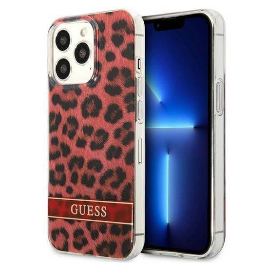 Case IPHONE 13 PRO Guess Hardcase Leopard (GUHCP13LHSLEOR) red