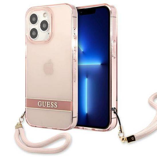 Case IPHONE 13 PRO Guess Hardcase Translucent Stap (GUHCP13LHTSGSP) pink