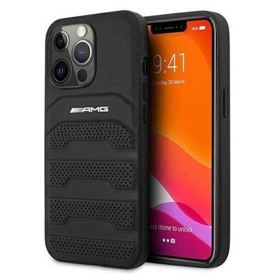 Case IPHONE 13 PRO MAX Mercedes AMG Hardcase Leather Debossed Lines (AMHCP13XGSEBK) black