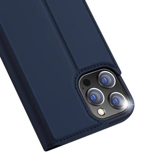 Case IPHONE 13 PRO MAX with a flip Dux Ducis Skin Leather navy blue