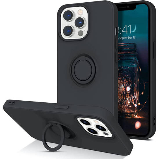 Case IPHONE 13 PRO Silicone Ring Magnetic Stand black