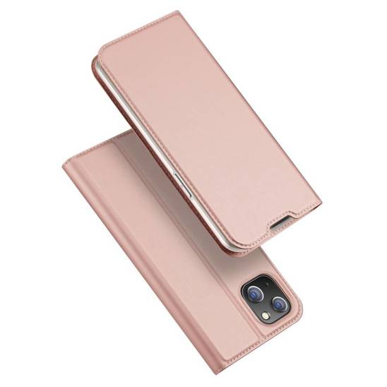 Case IPHONE 14 PLUS with a Flip Dux Ducis Skin Leather light pink