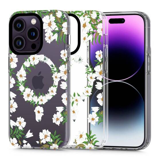 Case IPHONE 14 PRO MAX Tech-Protect MagMood MagSafe White Daisy transparent