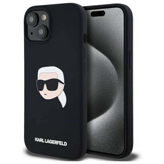 Case IPHONE 15 Karl Lagerfeld Hardcase Silicone Karl Head Print MagSafe (KLHMP15SSKHPPLK) black