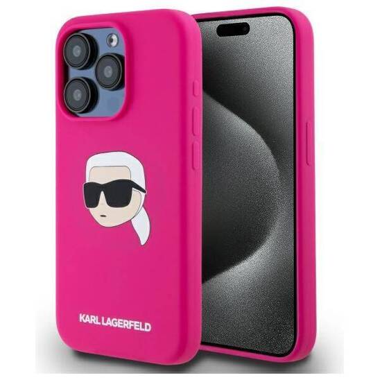 Case IPHONE 15 PRO MAX Karl Lagerfeld Hardcase Silicone Karl Head Print MagSafe (KLHMP15XSKHPPLF) fuchsia