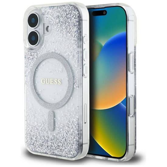 Case IPHONE 16 Guess HC Resin Bottom Glitter silver