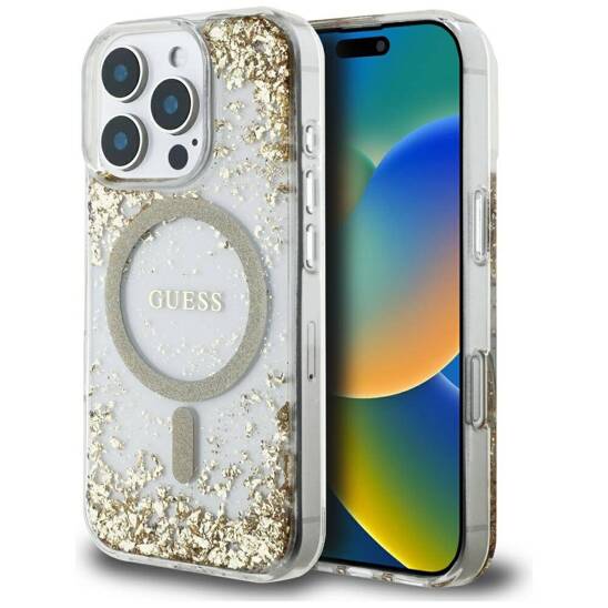 Case IPHONE 16 PRO Guess HC Resin Bottom Glitter gold