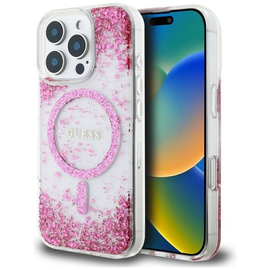 Case IPHONE 16 PRO MAX Guess HC Resin Bottom Glitter pink