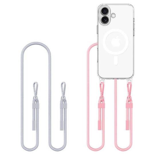 Case IPHONE 16 Tech-Protect Flexair Chain MagSafe Grey & Pink transparent