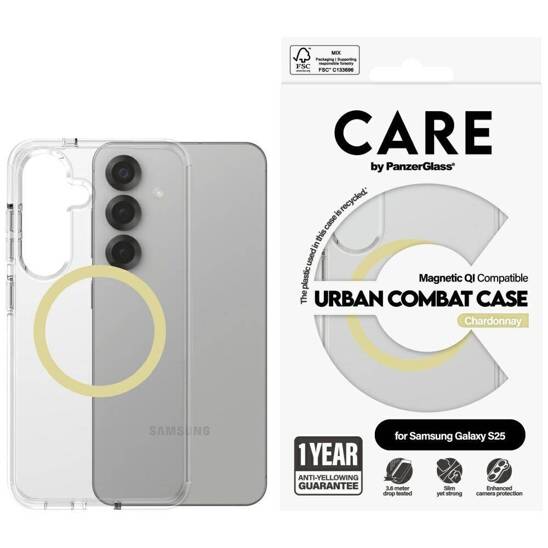 Case SAMSUNG GALAXY S25 CARE by PanzerGlass Flagship Urban Combat (Chardonnay QI) transparent