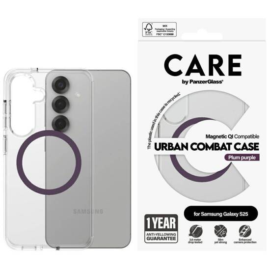 Case SAMSUNG GALAXY S25 CARE by PanzerGlass Flagship Urban Combat (Purple QI) transparent