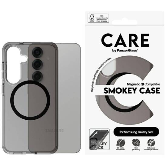 Case SAMSUNG GALAXY S25 CARE by PanzerGlass Flagship Urban Combat Smoky (Black QI) gray