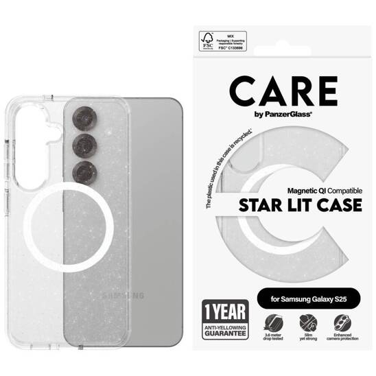 Case SAMSUNG GALAXY S25 CARE by PanzerGlass Flagship Urban Combat (Starlight White QI) transparent