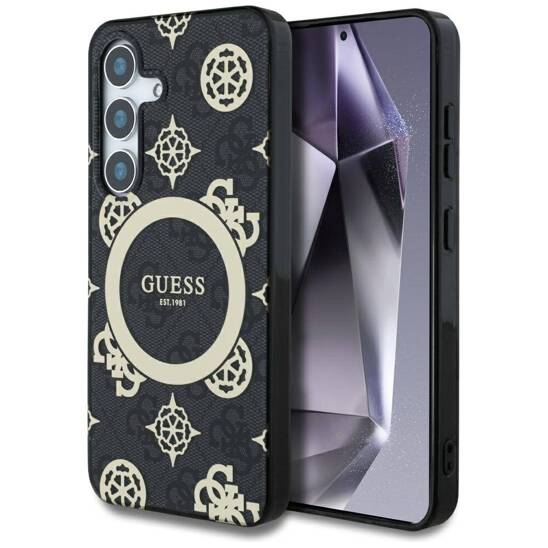 Case SAMSUNG GALAXY S25 Guess 4G Background Gold Electroplated Peony Pattern MagSafe black