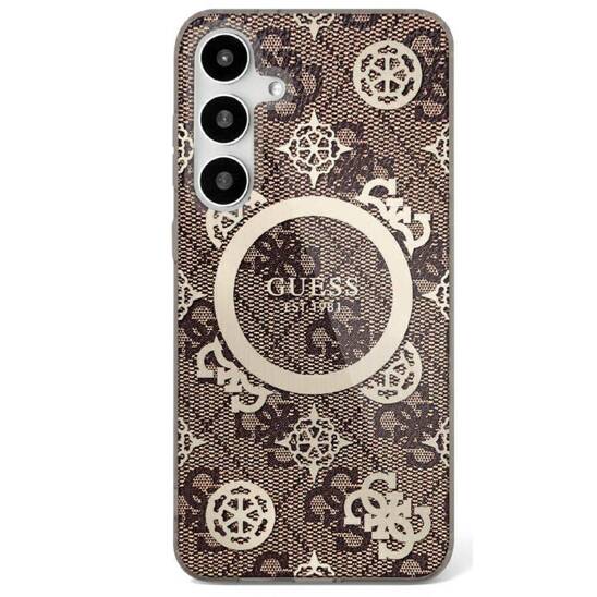 Case SAMSUNG GALAXY S25 Guess 4G Background Gold Electroplated Peony Pattern MagSafe brown