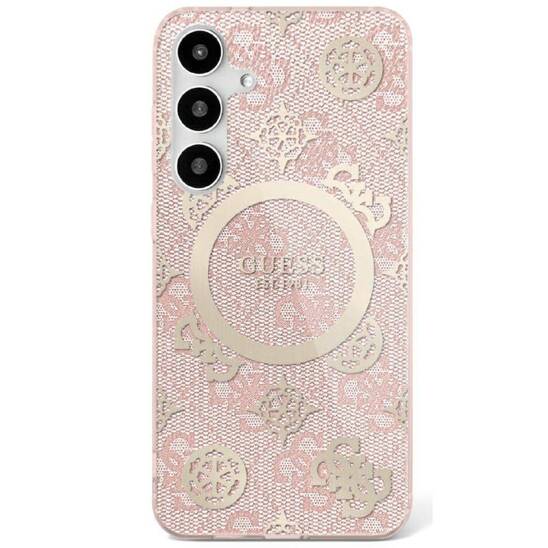 Case SAMSUNG GALAXY S25 Guess 4G Background Gold Electroplated Peony Pattern MagSafe pink