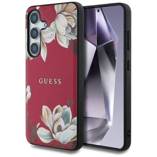 Case SAMSUNG GALAXY S25 Guess Grained Printed Flower Pattern MagSafe fuchsia