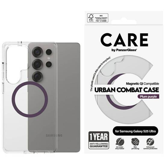 Case SAMSUNG GALAXY S25 ULTRA CARE by PanzerGlass Flagship Urban Combat (Purple QI) transparent