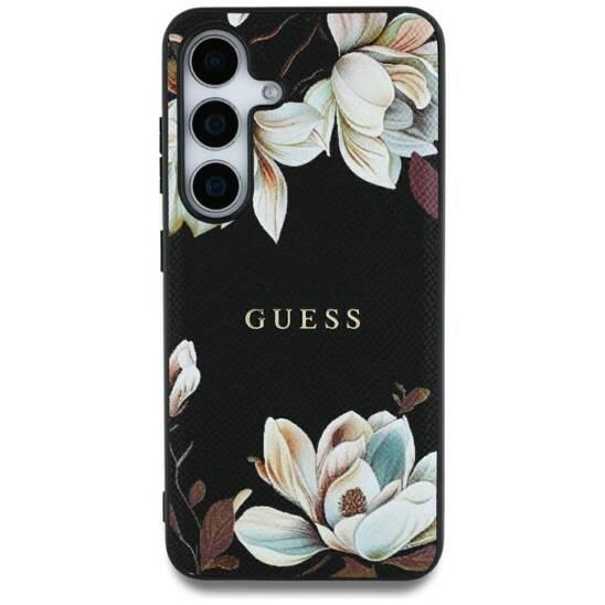 Case SAMSUNG GALAXY S25 ULTRA Guess Grained Printed Flower Pattern MagSafe black