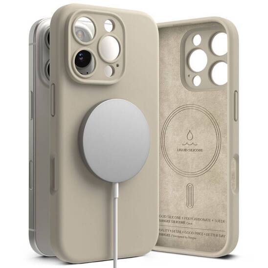 Case for IPHONE 16 PRO MAX Ringke Silicone Magnetic MagSafe Stone creamy