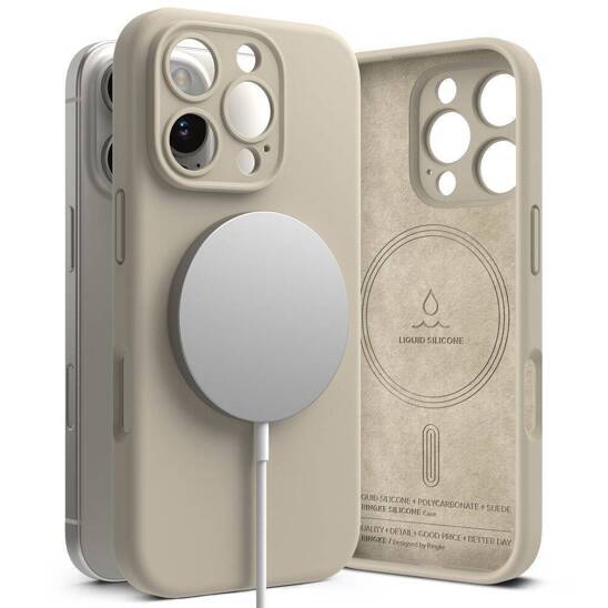 Case for IPHONE 16 PRO Ringke Silicone Magnetic MagSafe Stone creamy