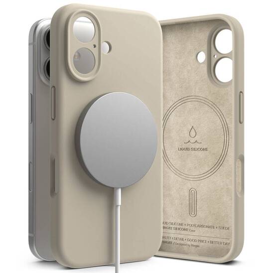 Case for IPHONE 16 Ringke Silicone Magnetic MagSafe Stone creamy