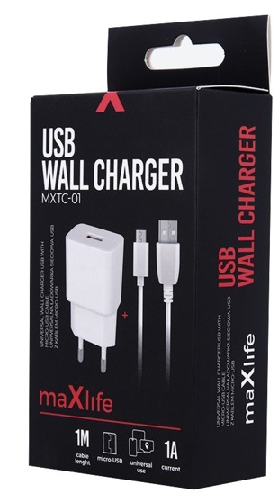 Charger 1A Maxlife +kabel Micro USB white