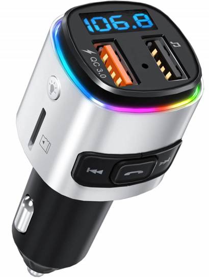 FM Transmitter (Bluetooth + USB + SD Card) with Fast Charging Quick Charge 3.0 QC (BC41) black and silver