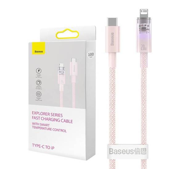 Fast Charging cable Baseus USB-C to Lightning  Explorer Series 1m, 20W (pink)