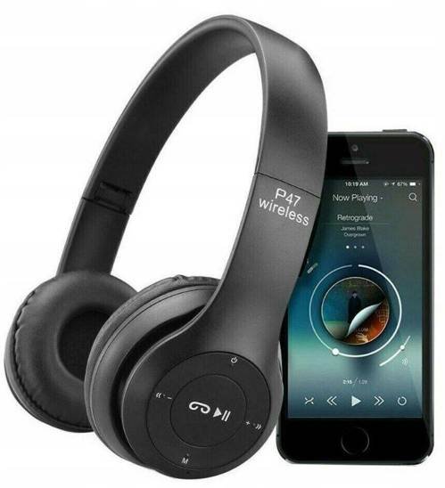 Foldable headphones Wireless P47 Bluetooth 4.2 EDR MicroSD MP3 microphone black