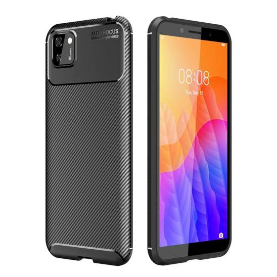 HUAWEI Y5P Armored Shockproof Carbon Fiber Case Black