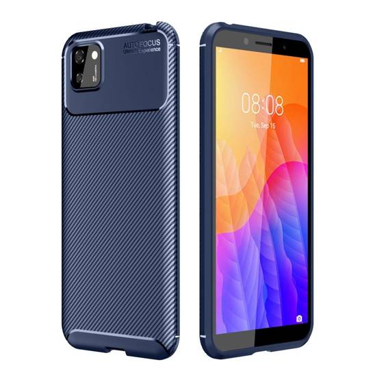 HUAWEI Y5P Armored Shockproof Carbon Fiber blue case