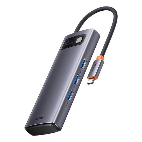 Hub 6in1 Baseus Metal Gleam Series, USB-C to 3x USB 3.0 + USB-C PD +  microSD/SD