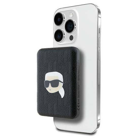 Karl Lagerfeld Induction Powerbank KLPB5FPGKSKIHK 16W 5000mAh black/black Karl Head Pin MagSafe