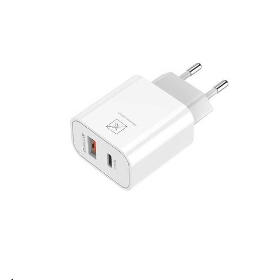 LAND. NETWORK MX ALFA 20W PD+QC, USB-A+C + C/C CABLE 20W PD, WHITE/WHITE