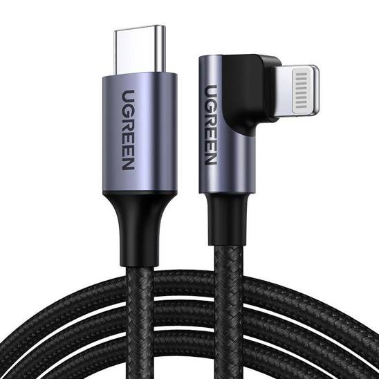 Lightning to USB-C Angled Cable UGREEN US305, PD, 3A, 1m (Black)