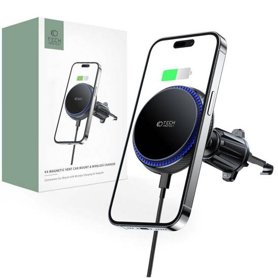 Magnetic MagSafe Car Mount with Wireless Charging 15W for Vent Car Tech-Protect MM15W-V4 black