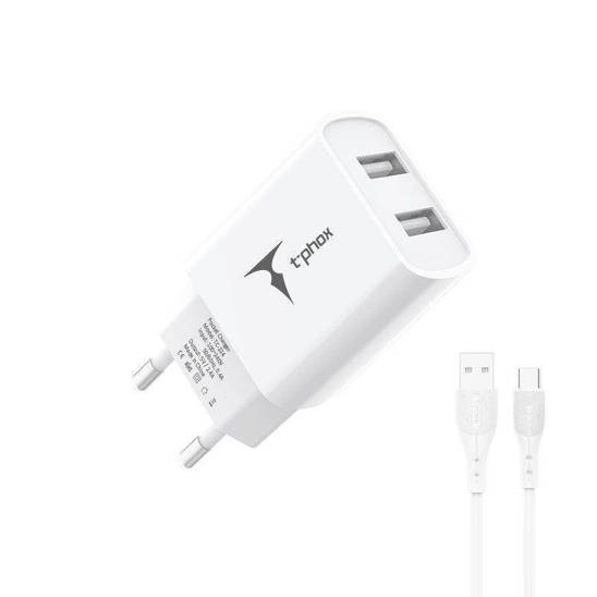 NETWORK MANAGEMENT T-PHOX POCKET SERIES 2xUSB TCC-224 12W + USB-C WHITE CABLE