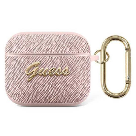 Original Case APPLE AIRPODS 3 Guess Saffiano Script Metal Collection (GUA3SASMP) pink