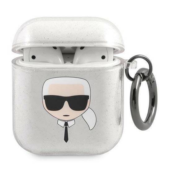 Original Case APPLE AIRPODS Karl Lagerfeld Cover Glitter Karl`s Head (KLA2UKHGS) silver